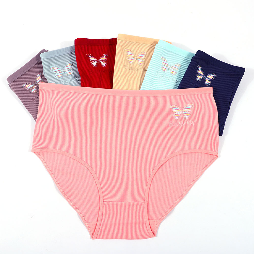 Wholesale only big size 3xl 4xl 5xl mommy ladies panties mid-rise hot  butterfly embroidery thread cotton underwear UOKIN A2253