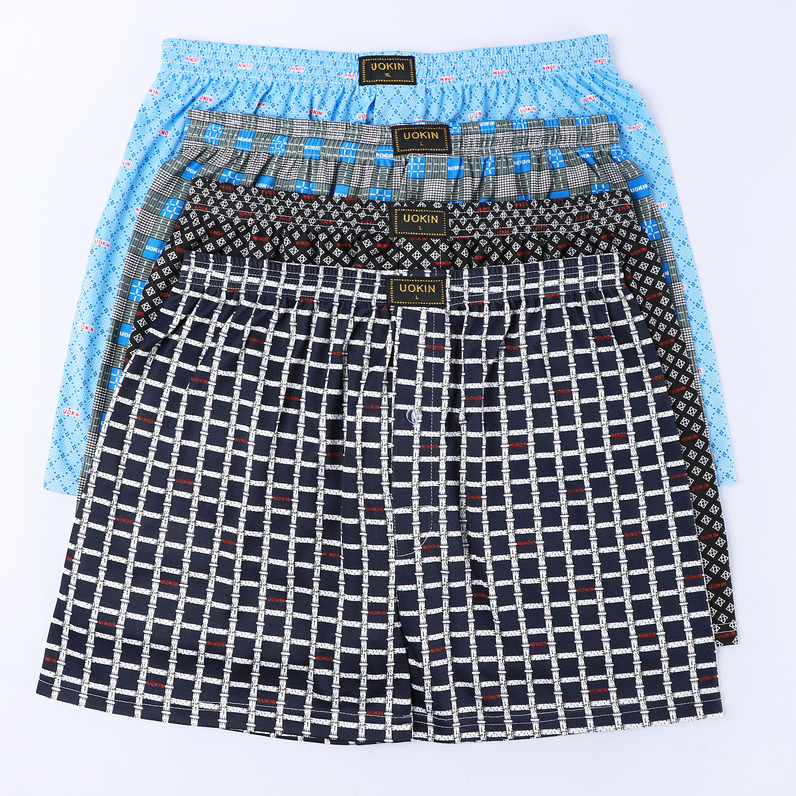 Wholesale Quality Pajamas Home Wear boxer Shorts Men's Underwear Polyester Plaid Boxer Briefs Plus Size UOKIN 1371