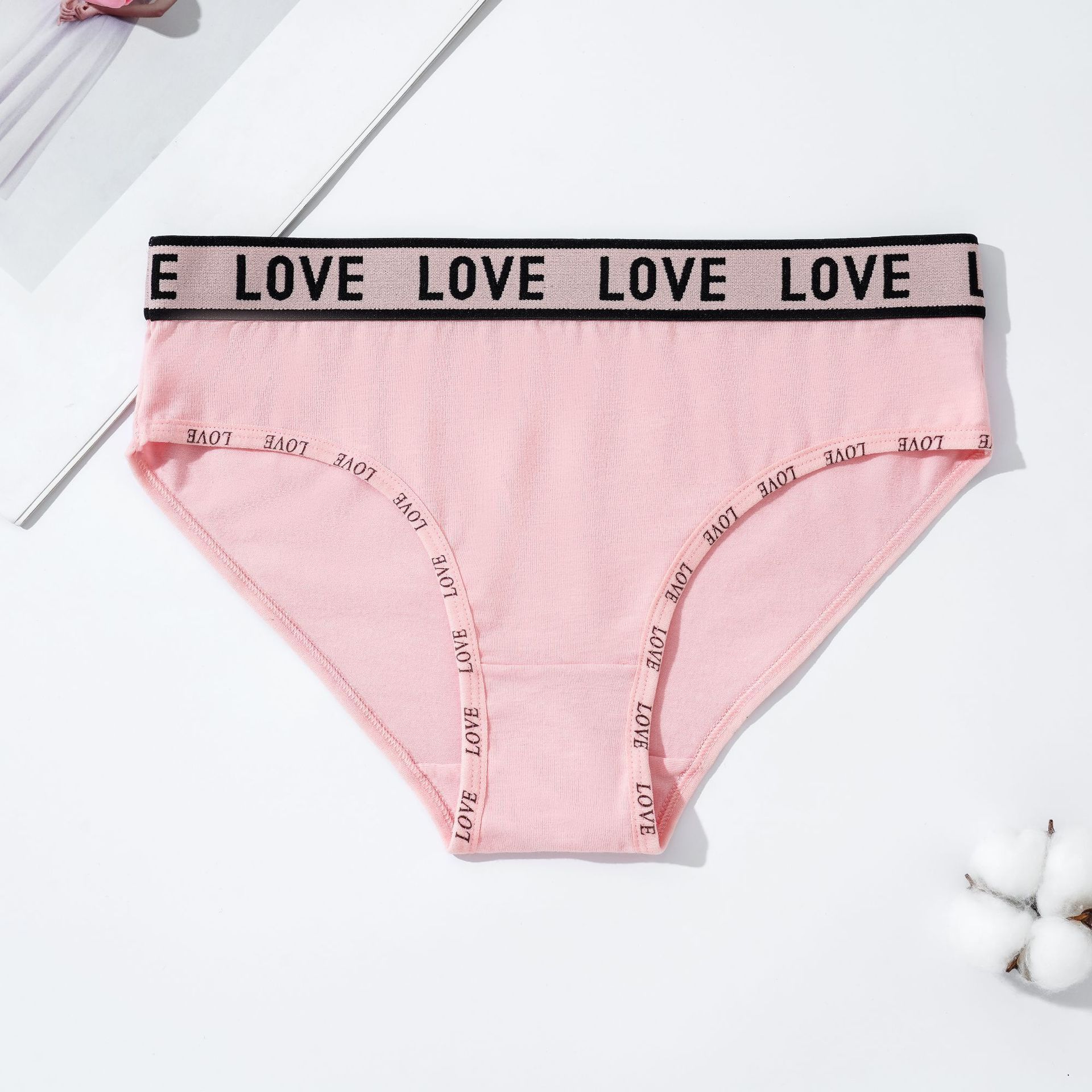 More is cheap bulk stock ladies 95% cotton underwear logo waistband plain panties white  pink color girls briefs