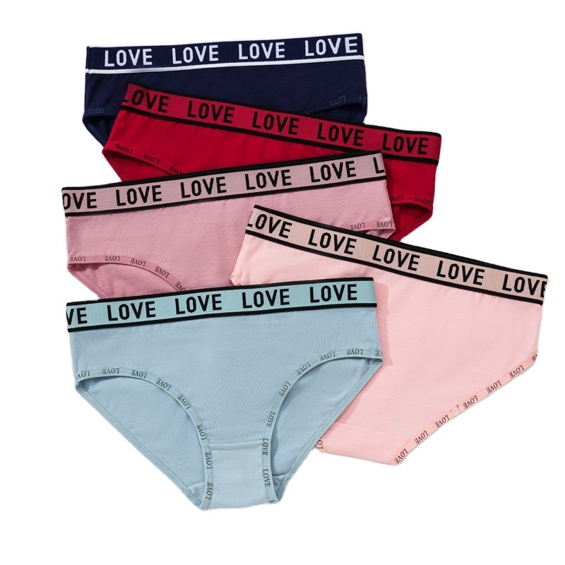 More is cheap bulk stock ladies 95% cotton underwear logo waistband plain panties white  pink color girls briefs