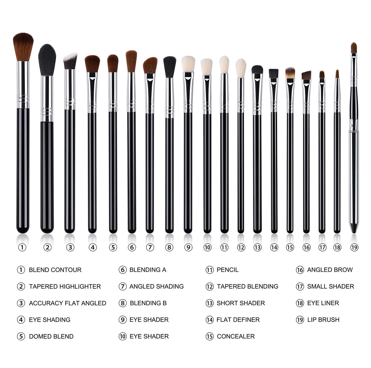 19pcs Private Label Professional Eye shader Makeup Brushes Blending Crease Highlight Eyebrow Eyeshadow Brush Set