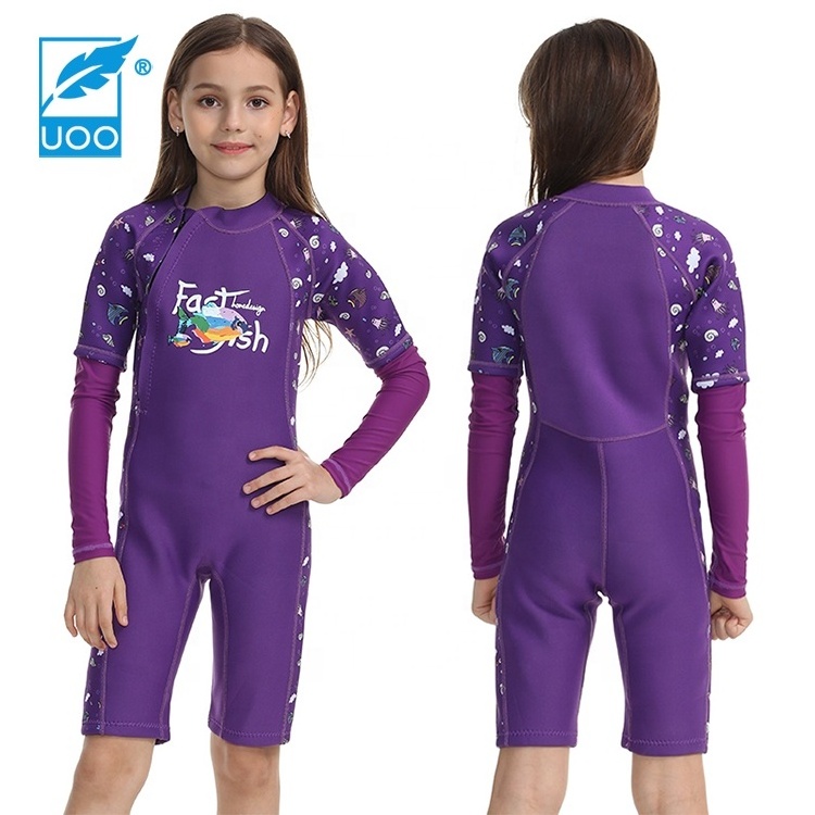 UOO Custom Design Baby Girl Wetsuit with Back Zipper Neoprene Swimsuit for Kids