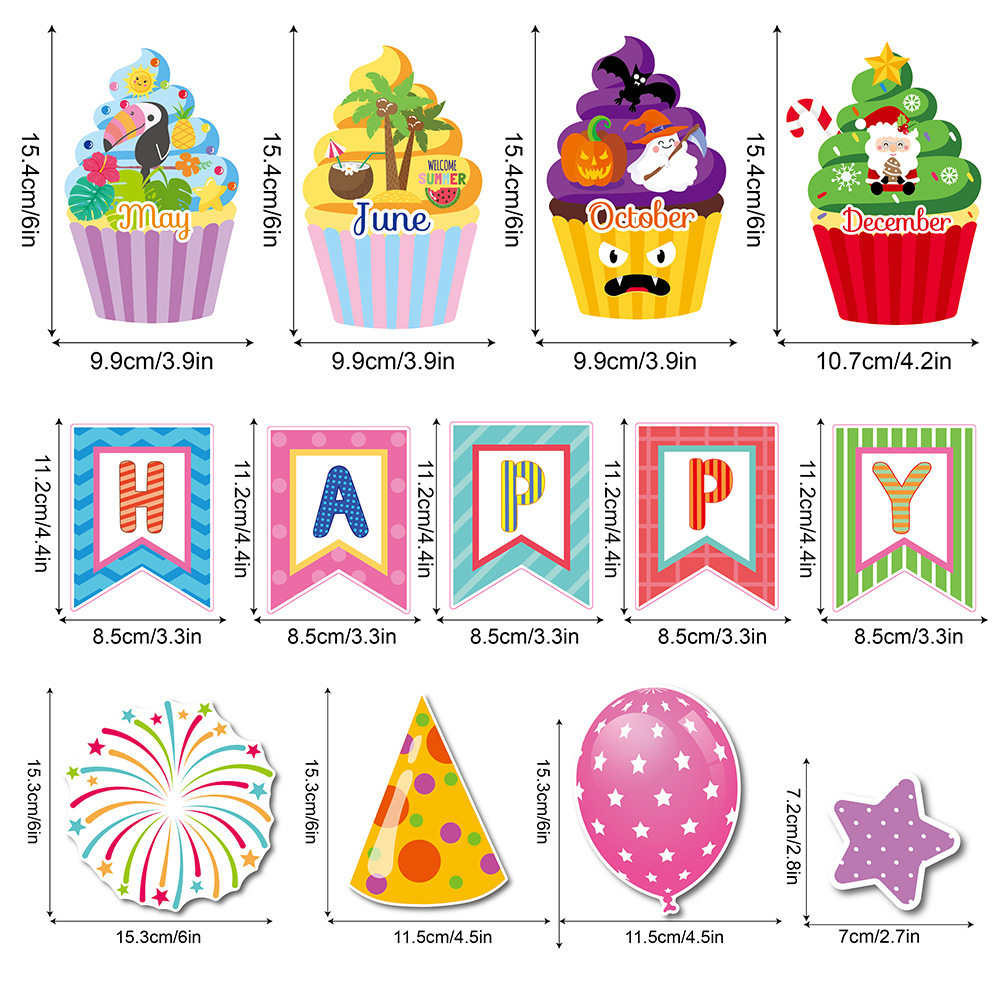 Nicro Birthday Party Decoration Wall Pasting Cake Children Family Party Scene Birthday Decoration Background Wall Stickers