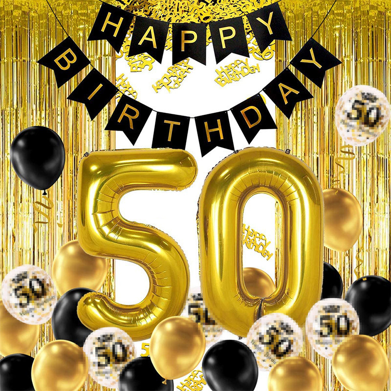 Nicro Black Gold 30th Birthday Anniversary Party Supplies 40 Inch Sequin Balloon Rain Curtain Happy Birthday Decoration