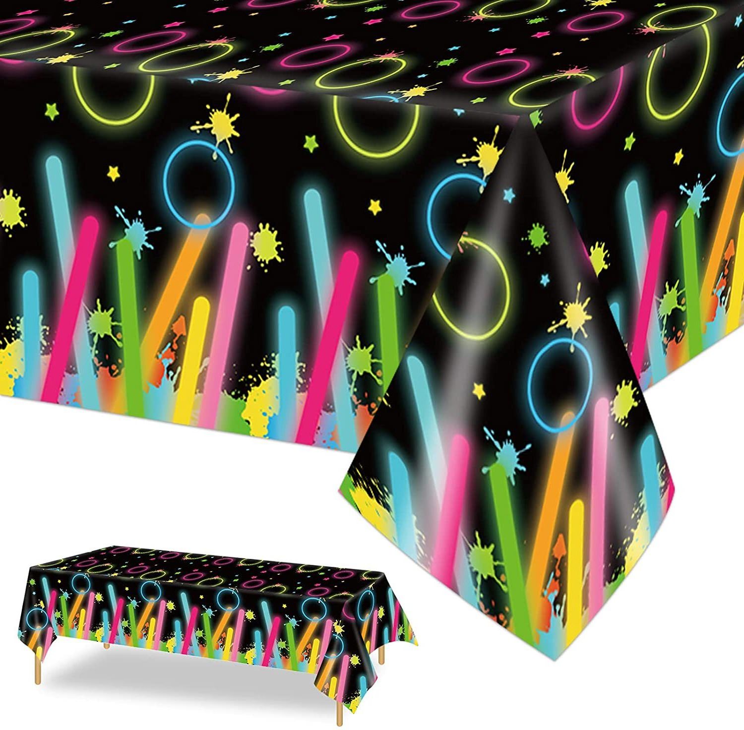 Nicro Disposable Neon Design Lets Glow Party In the Dark Theme Birthday Luminous Table Covers Waterproof Tablecloths Decoration