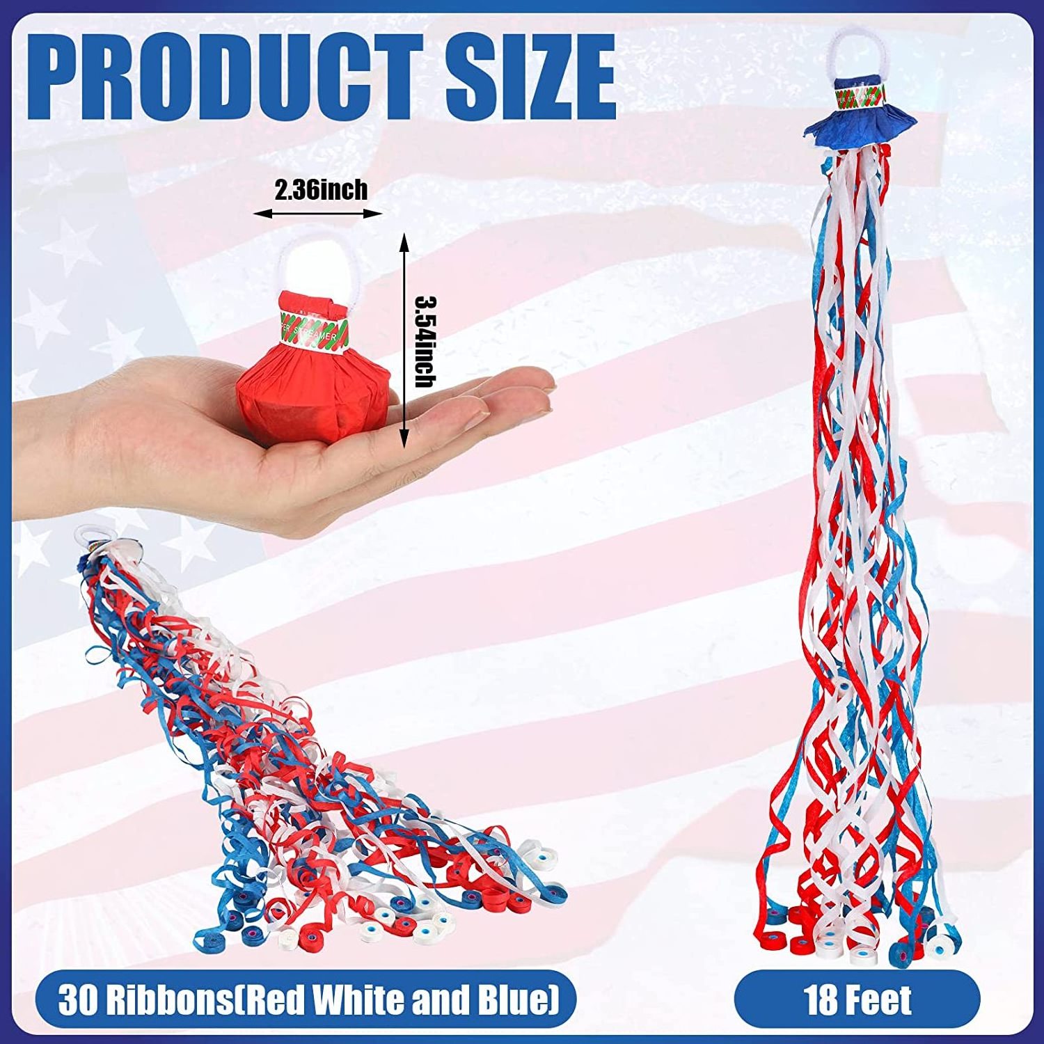 Nicro USA Patriotic Independence Day Streamers Popper Fourth of July 4th Of July Decoration Parade Party Hand Throw Streamers