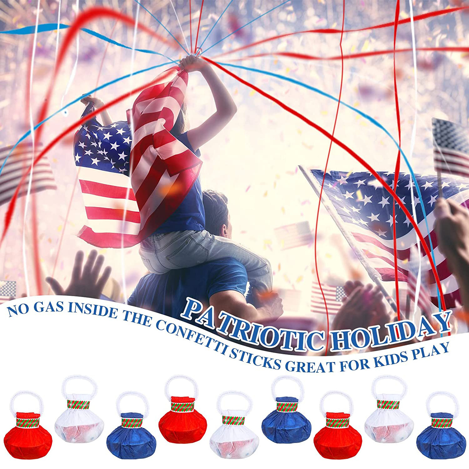 Nicro USA Patriotic Independence Day Streamers Popper Fourth of July 4th Of July Decoration Parade Party Hand Throw Streamers