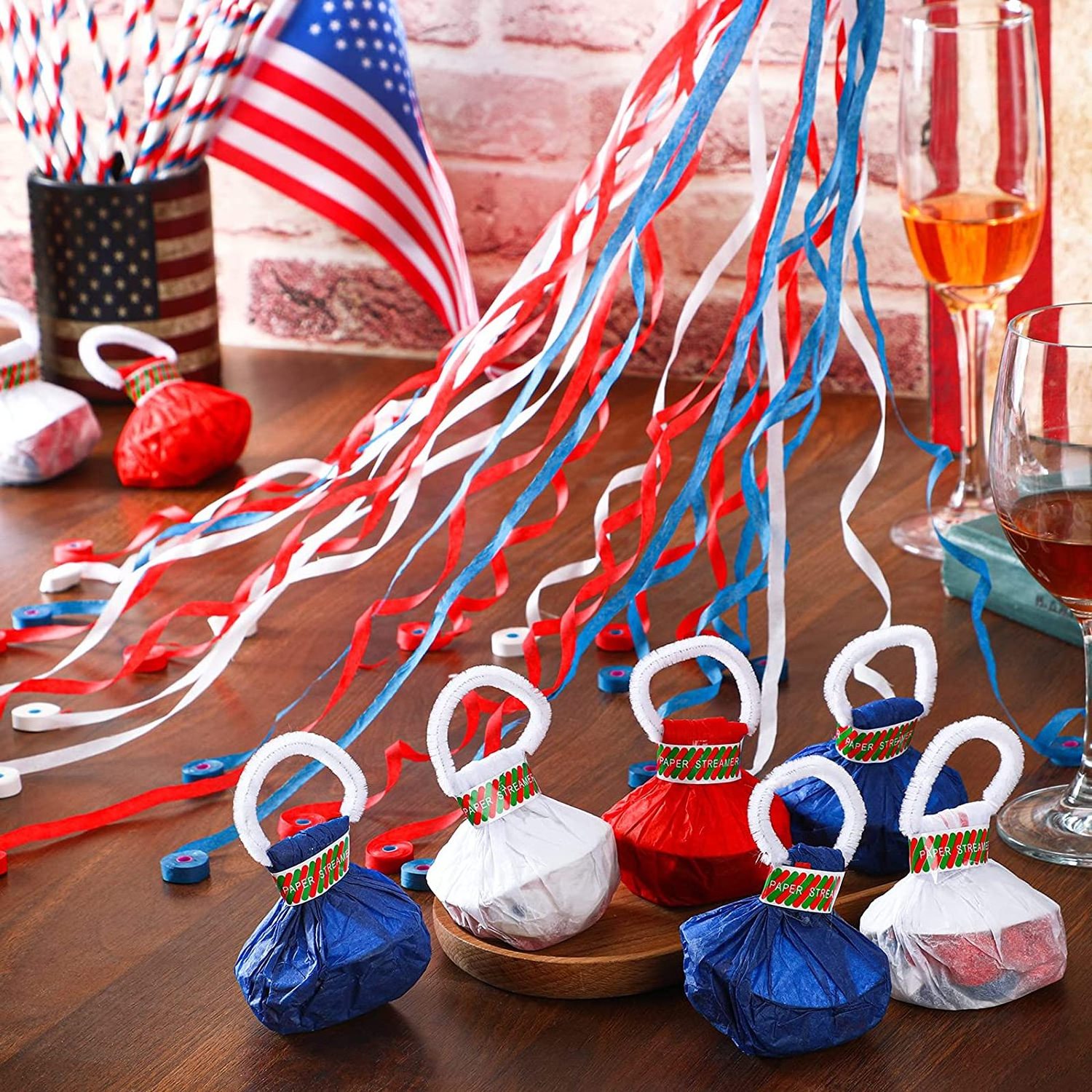 Nicro USA Patriotic Independence Day Streamers Popper Fourth of July 4th Of July Decoration Parade Party Hand Throw Streamers