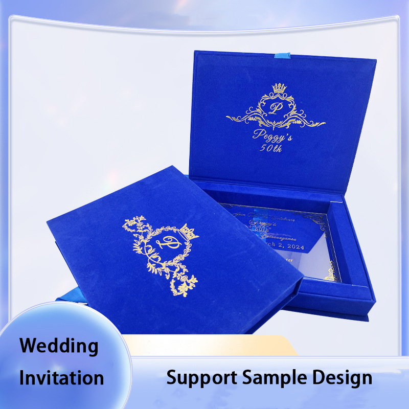 Nicro Creative Velvet Box Hardcover Plexiglass Transparent Acrylic Custom Content Gold Stamping Wedding Invitation Cards Box