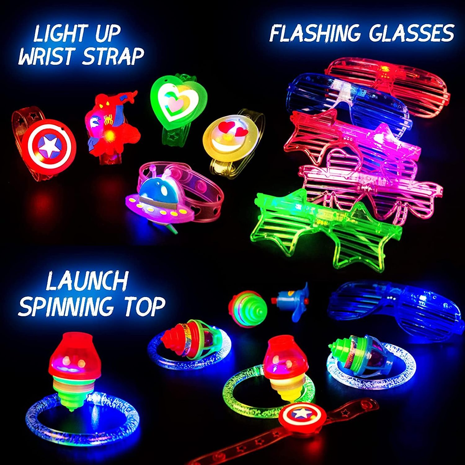 Nicro Neon Style Light Up Glasses Bracelets Finger Lights Hairpins Party Favors For Kids Adults Glow In  Dark Party Supplies