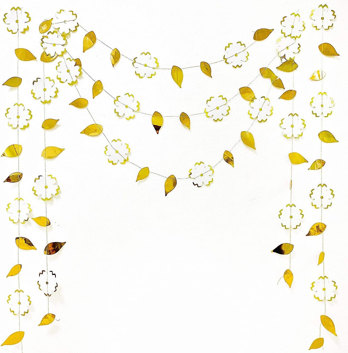 Nicro Gold Foil Hanging Leaf Flower Streamer Curtain White Gold Paper Wreath For Engagement Wedding Birthday Background Decors