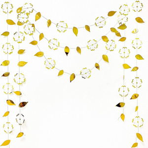 Nicro Gold Foil Hanging Leaf Flower Streamer Curtain White Gold Paper Wreath For Engagement Wedding Birthday Background Decors