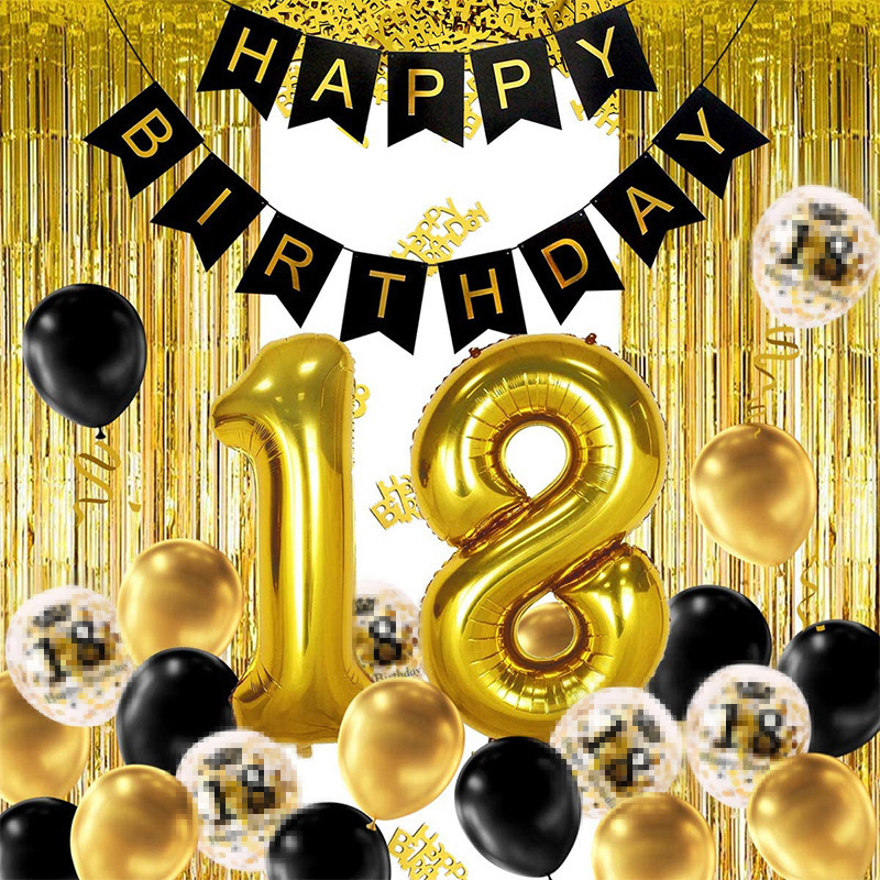 Nicro Black Gold 30th Birthday Anniversary Party Supplies 40 Inch Sequin Balloon Rain Curtain Happy Birthday Decoration