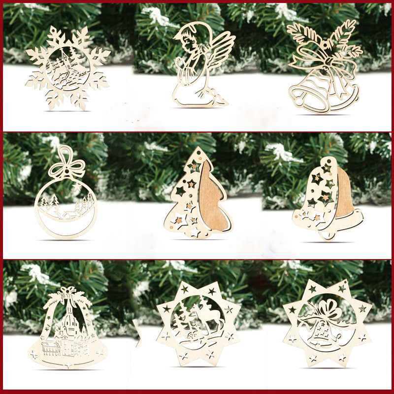 Nicro Custom Wooden Craft Christmas Pendant Laser Hollow Design Wooden Gift Christmas Tree Decoration Pendant