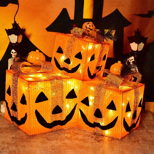 Nicro Waterproof Halloween Tinsel Pumpkin Box Led Light Shrink Collapsible Giant Outdoor Inflatable Decorations Yard Garden Lawn