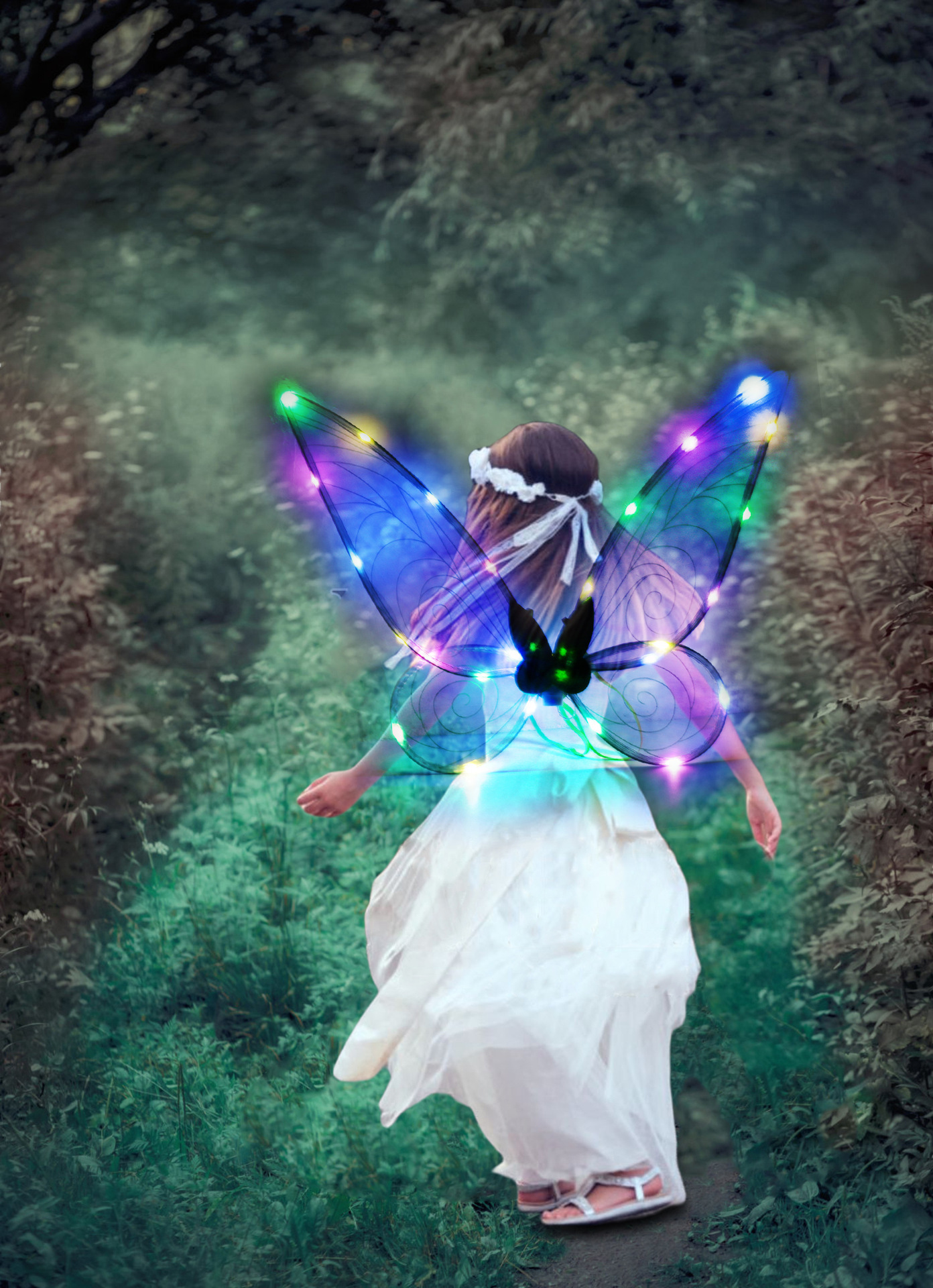 Nicro Children Butterfly Fairy Wings Angel Holiday Party Dress Up Props LED Luminous Magic Stick Girl Performing Backwear Set