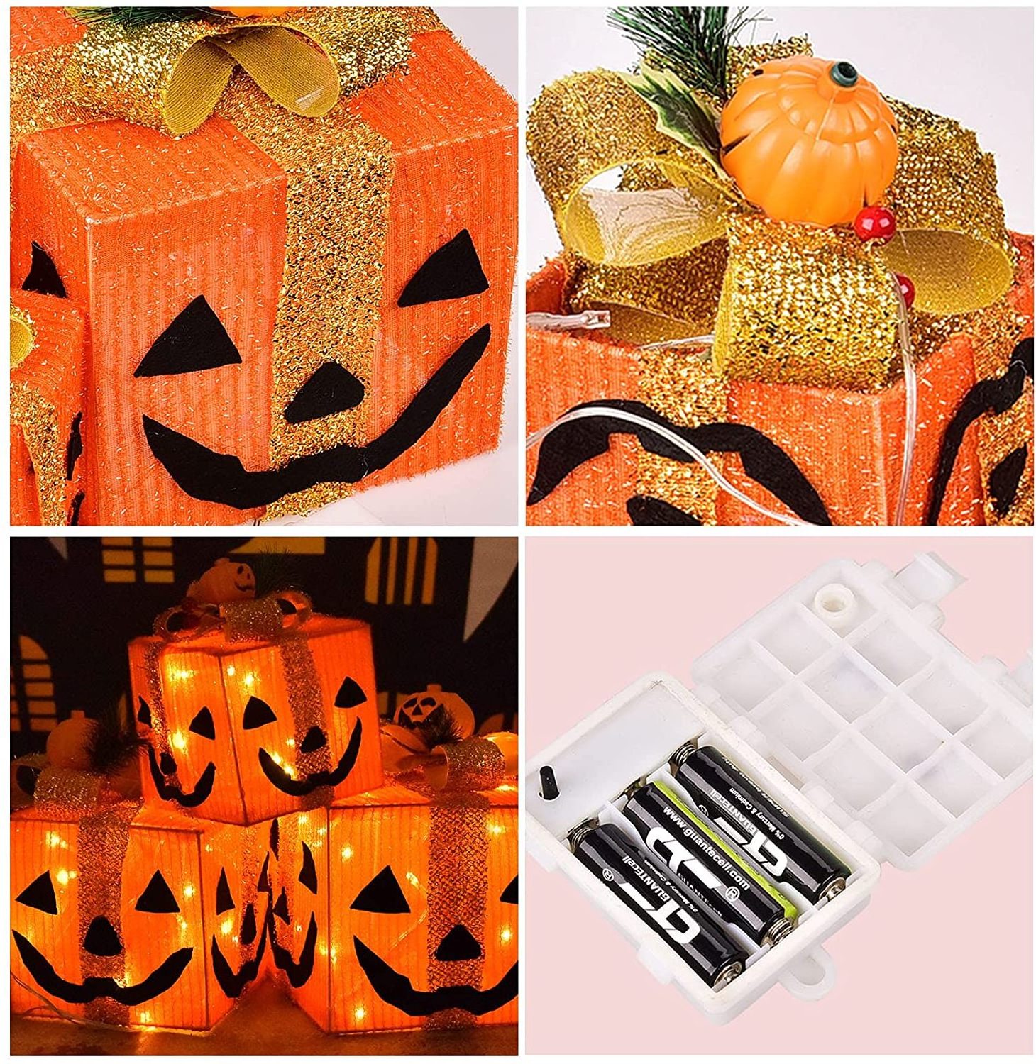 Nicro Waterproof Halloween Tinsel Pumpkin Box Led Light Shrink Collapsible Giant Outdoor Inflatable Decorations Yard Garden Lawn