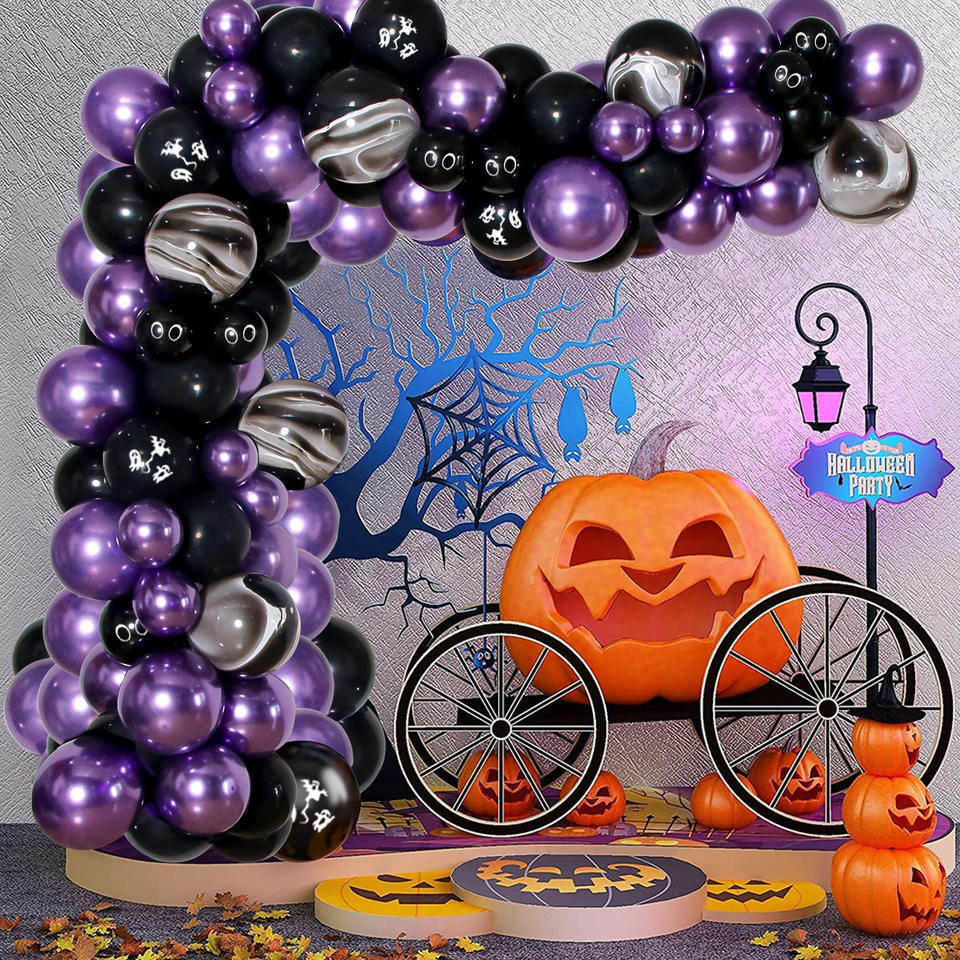 Nicro Halloween Bat Foil Balloon Arch With Purple Black Metallic Balloons Arch For Home Halloween Party Decorationsoons Set