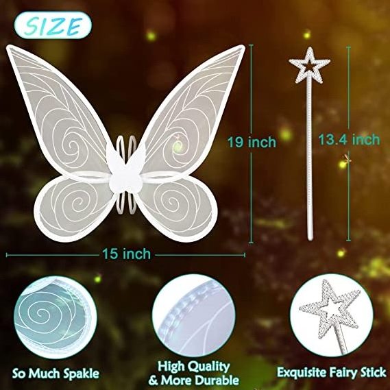 Nicro Party Sparkling Sheer Dress up Feather Kids Elf Wand Angel Fairy Cosplay Halloween Butterfly Wings Costume Fancy Clothes