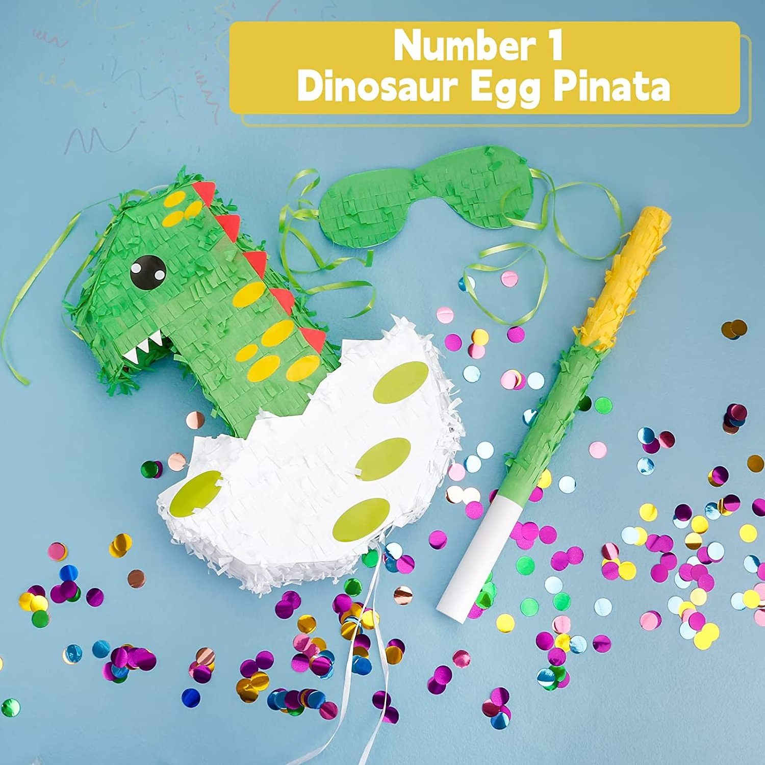 Nicro Foldable Number 1 Pinata Dinosaur Egg Design Blindfold Confetti Kids Birthday Anniversary Party Favor Party Paper Pinata