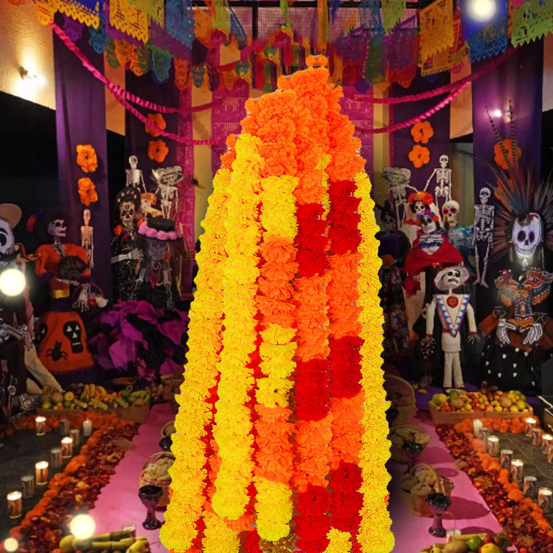 Nicro Dia De Muertos Mexican Fiesta Day Of The Dead Artificial String Marigold Flower Garland Indian Wedding Flowers Decoration