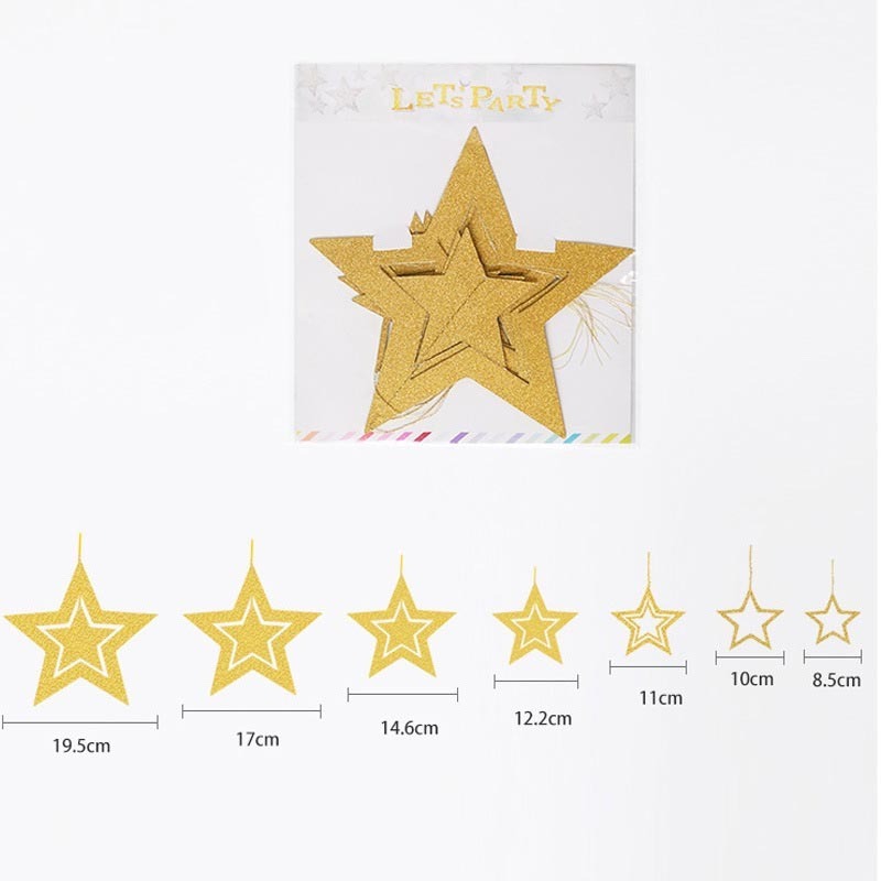 Nicro Wholesale Christmas Rose Gold Glitter Christmas Decoration Star Garland Party Supplies Hanging Star Paper Snowflake Set