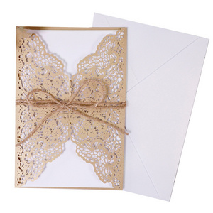 Nicro Wholesale Customize Hollow Lace Shape Luxury With Ribbon Envelopes Wedding Invitation Card Laser Cut Wedding Invitations