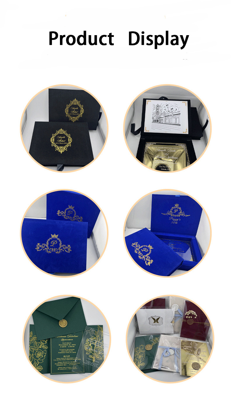 Nicro Custom High Quality Elegant Hardcover Velvet Box Packing Marketing Greeting Gift Wedding Engagement Invitation Cards