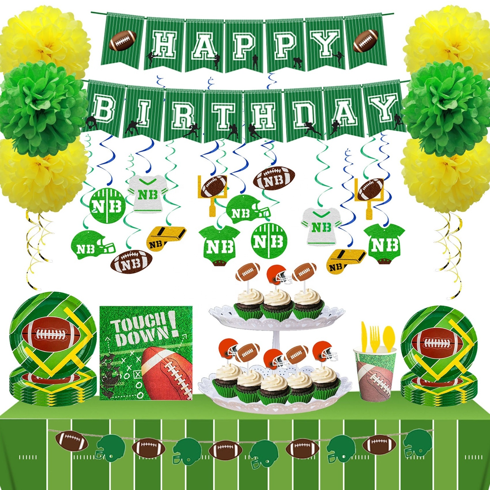 Nicro Sport Theme American Football Birthday Happy Birthday Paper Disposable Tableware Banner Superbowl Party Table Supplies