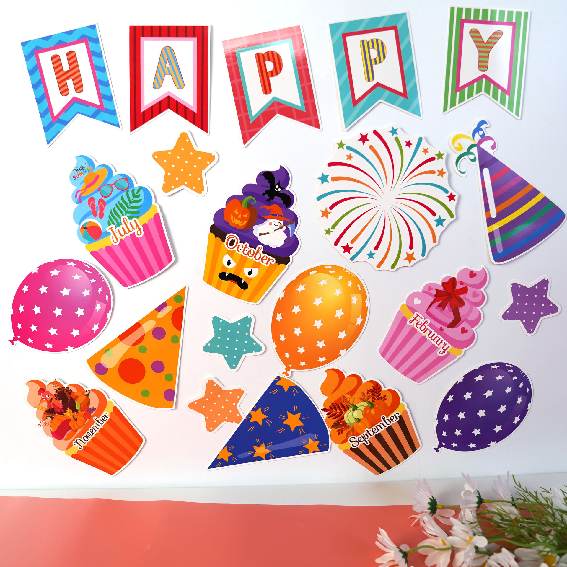 Nicro Birthday Party Decoration Wall Pasting Cake Children Family Party Scene Birthday Decoration Background Wall Stickers