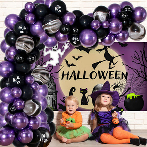 Nicro Halloween Bat Foil Balloon Arch With Purple Black Metallic Balloons Arch For Home Halloween Party Decorationsoons Set