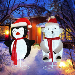 Nicro Tinsel Outside Waterproof Collapsible Garden Giant Outdoor Foldable Penguin Bear Led Christmas Motif Light Decoration