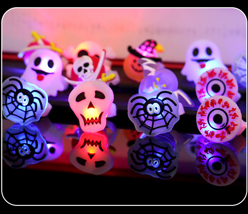 Nicro Wholesale Halloween Party Supplies Accessories PVC Plastic Pumpkin LED Glitter Brooch Watch Rings