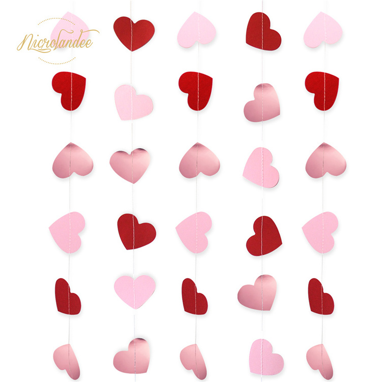 Nicro 3D Ball Butterfly Heart Flower Paper Garland String Chain Indoor Room Hanging Wall Decoration Heart Garland