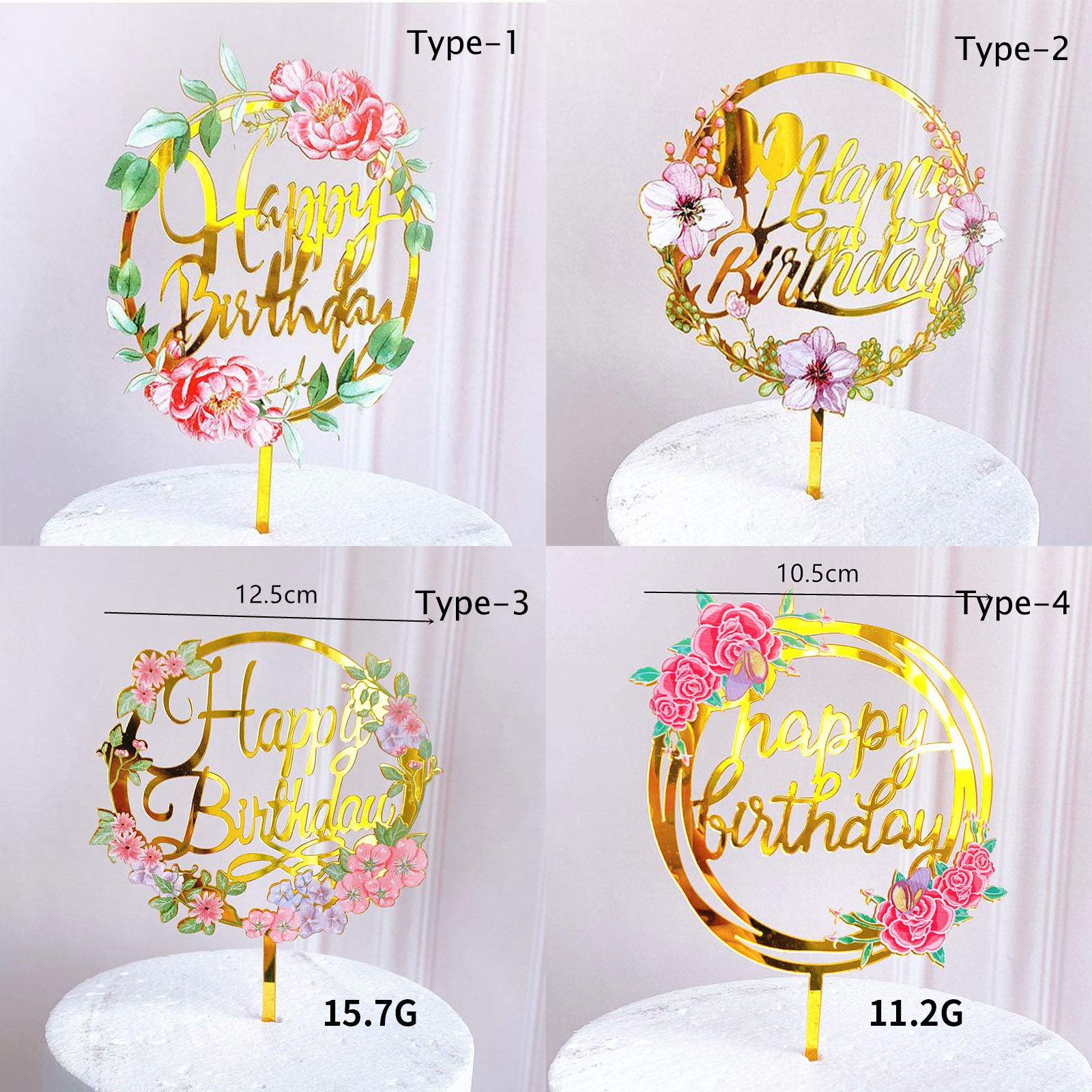 Nicro Custom Birthday Flower Theme Cake Topper Decoration For Wedding And Happy Birthday Party Laser Acrylic Cake Topper