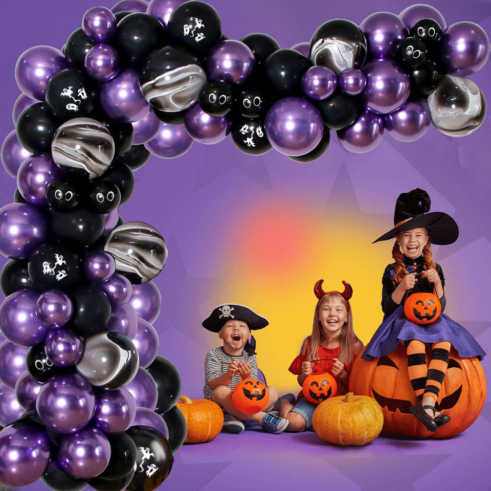 Nicro Halloween Bat Foil Balloon Arch With Purple Black Metallic Balloons Arch For Home Halloween Party Decorationsoons Set