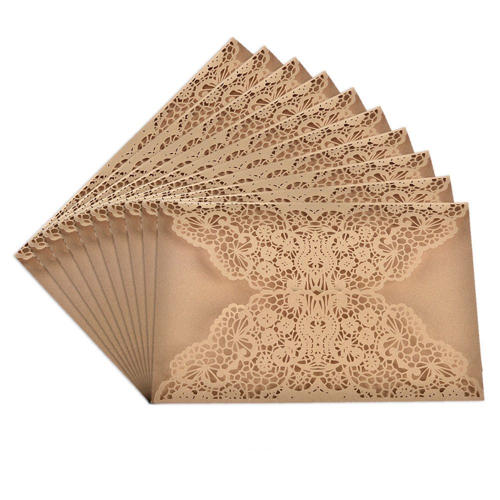 Nicro Wholesale Customize Hollow Lace Shape Luxury With Ribbon Envelopes Wedding Invitation Card Laser Cut Wedding Invitations