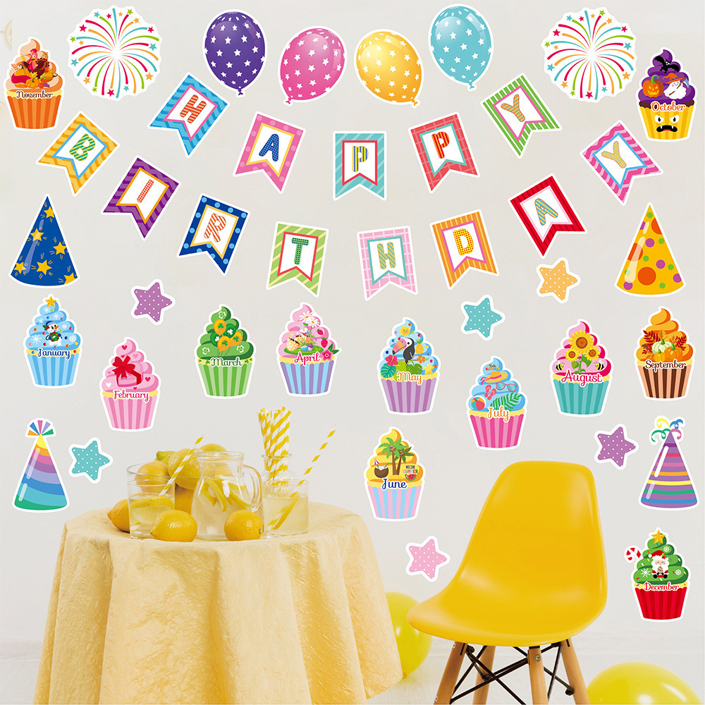 Nicro Birthday Party Decoration Wall Pasting Cake Children Family Party Scene Birthday Decoration Background Wall Stickers