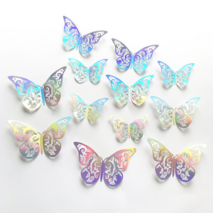 Nicro Wholesale Hollow Wallpaper Celebration Party Decorative Wall Stickers Self Adhesive 3d Laser Dazzling Butterfly Decorative