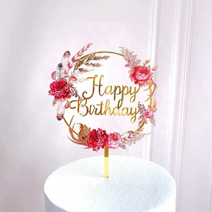 Nicro Custom Birthday Flower Theme Cake Topper Decoration For Wedding And Happy Birthday Party Laser Acrylic Cake Topper