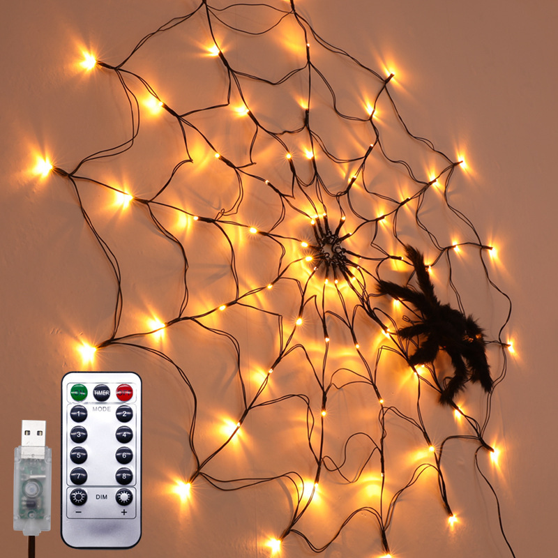 Nicro Halloween LED Lights Remote Control Festival Props Spider Web Net Light Outdoor Yard Courtyard Home Wall Party Decoration