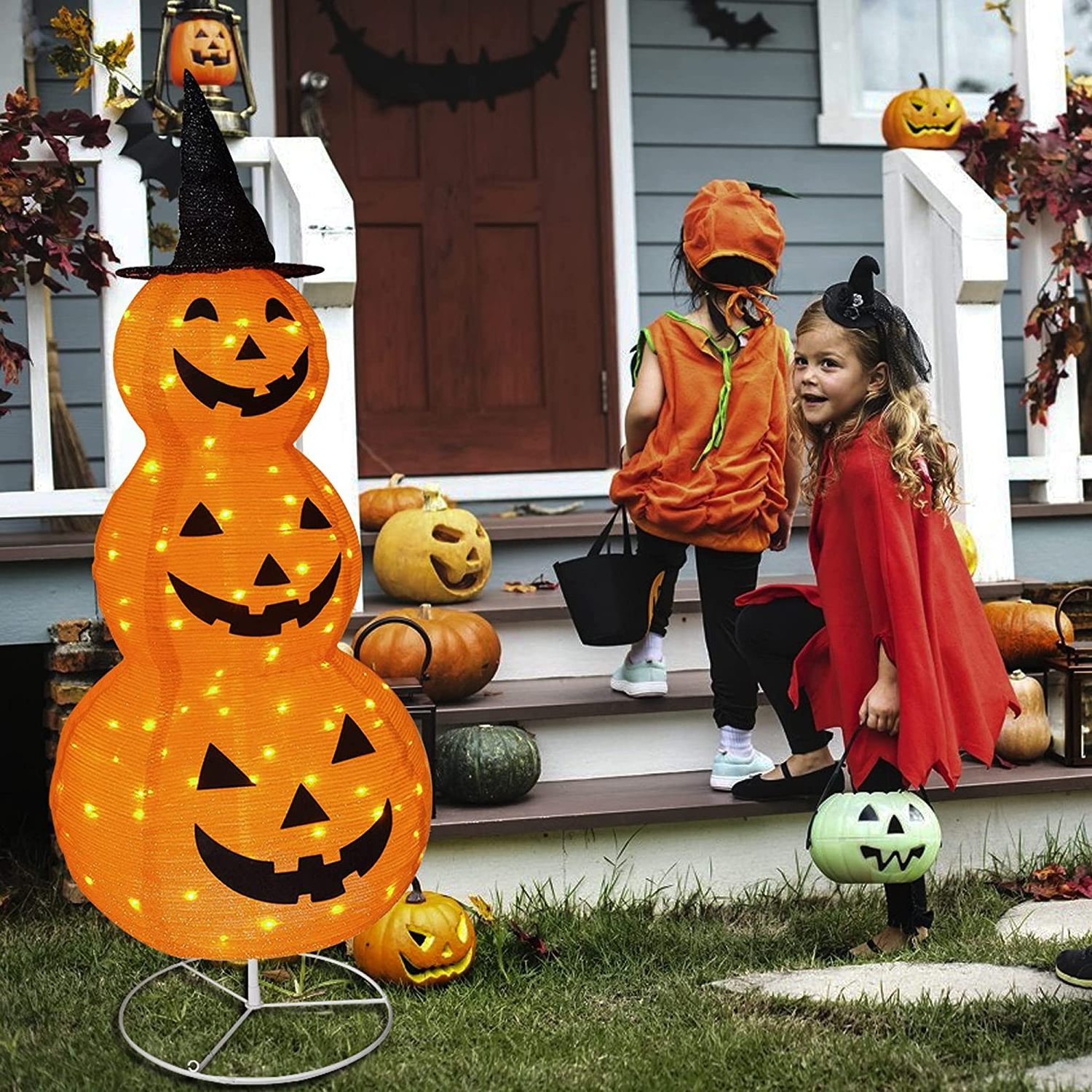 Nicro Tinsel Pumpkin Waterproof Shrink Collapsible Outdoor Foldable Outside Yard Garden Lawn Halloween Motif Light Decorations