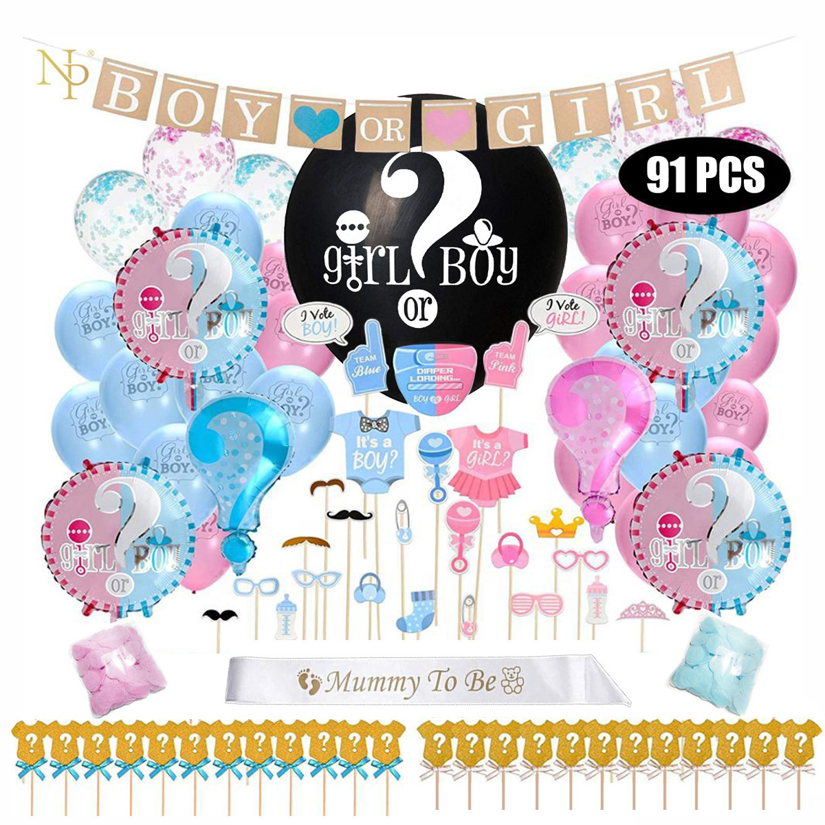 Nicro Boy or Girl Confetti Poppers Balloons Set Gender Reveal Party Supplies