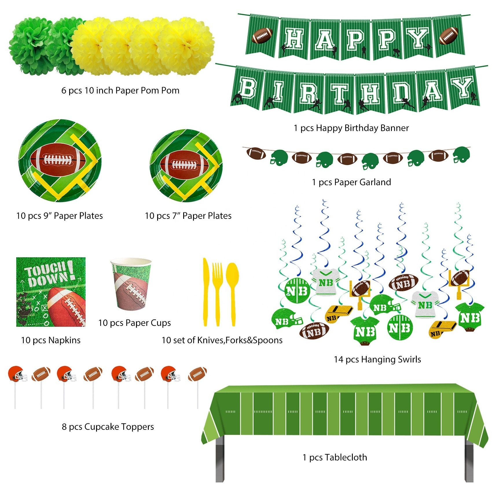 Nicro Sport Theme American Football Birthday Happy Birthday Paper Disposable Tableware Banner Superbowl Party Table Supplies