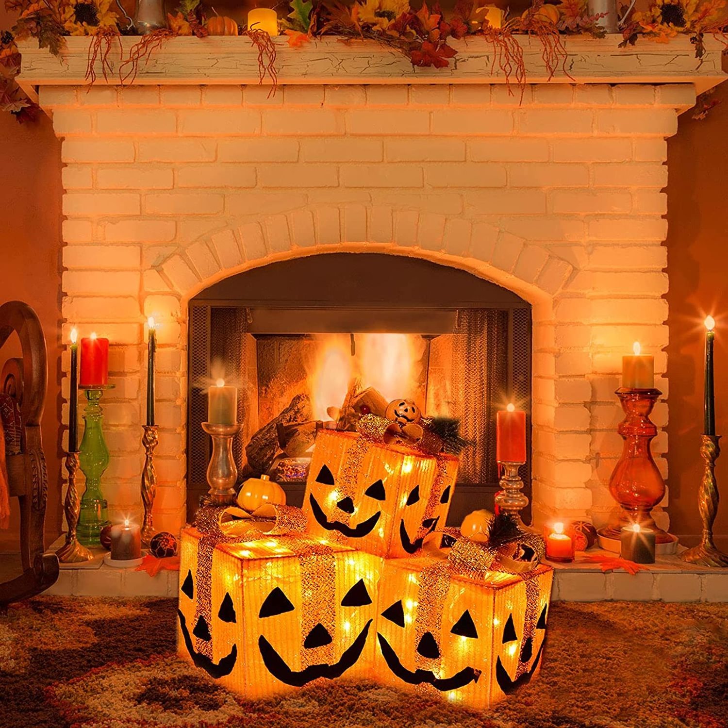 Nicro Waterproof Halloween Tinsel Pumpkin Box Led Light Shrink Collapsible Giant Outdoor Inflatable Decorations Yard Garden Lawn