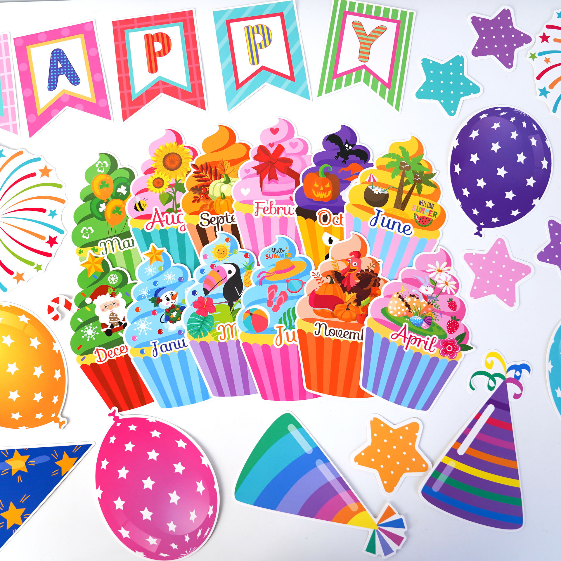 Nicro Birthday Party Decoration Wall Pasting Cake Children Family Party Scene Birthday Decoration Background Wall Stickers