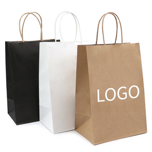 White And Brown Kraft Paper Twisted Handle Shopping Carrier Bag With Logo Printed