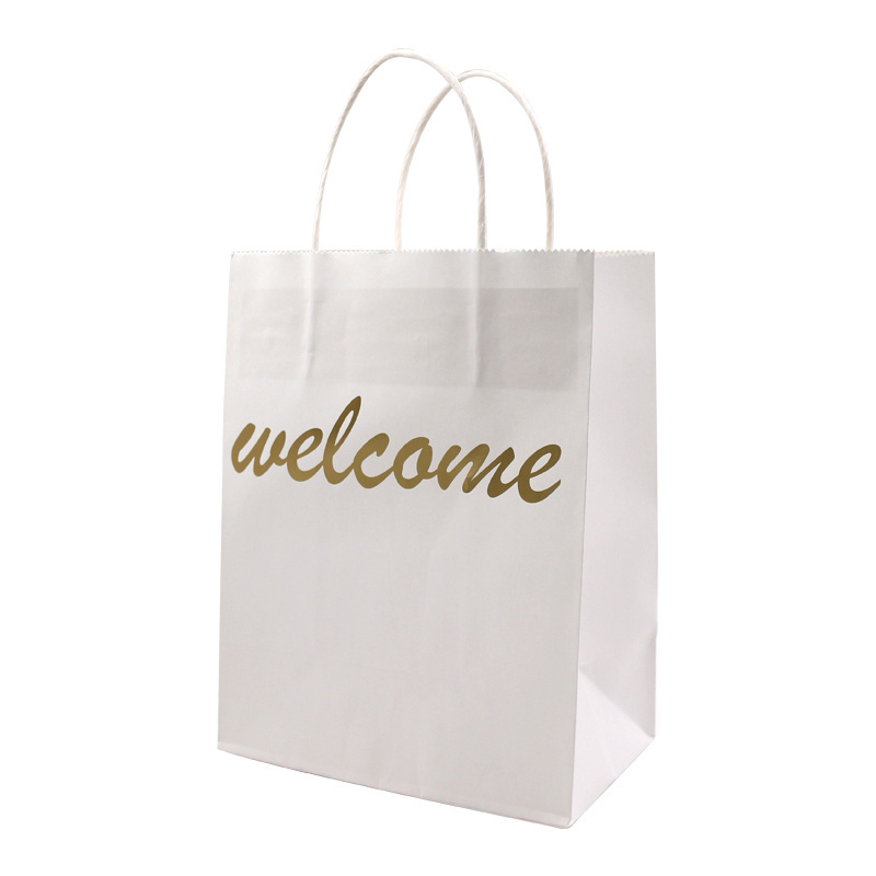 Wholesale Shopping Takeaway Popcorn Bread Food Wax Custom Print Logo Handle White Brown Kraft Paper Bag