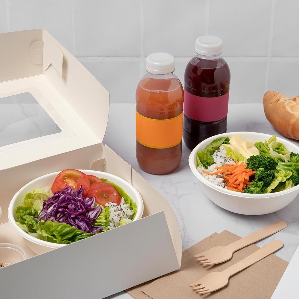 Wax coated restaurant togo takeaway brown kraft corrugated compostable paper food grade cardboard box with window