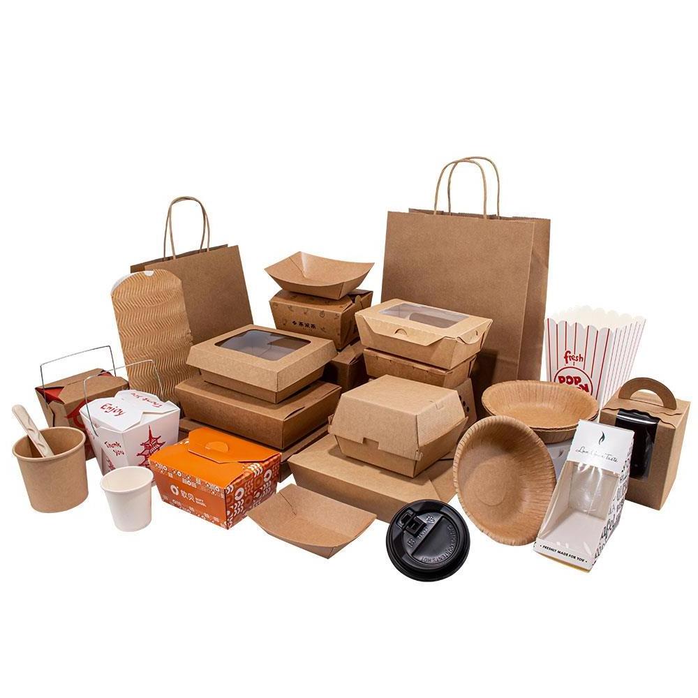 Wax coated restaurant togo takeaway brown kraft corrugated compostable paper food grade cardboard box with window